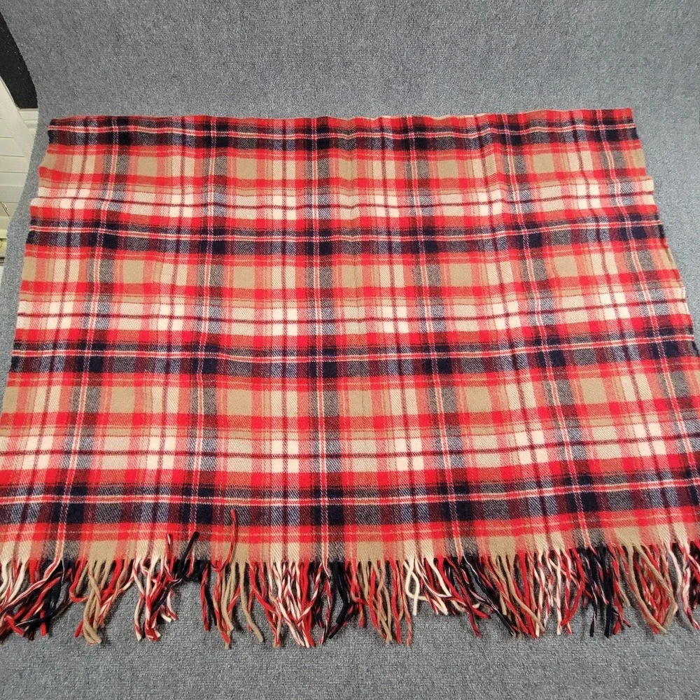 Pendleton Wool‎ Throw Blanket 52x70 Red Plaid Fringe Robe-in-Bag 100% Stadium